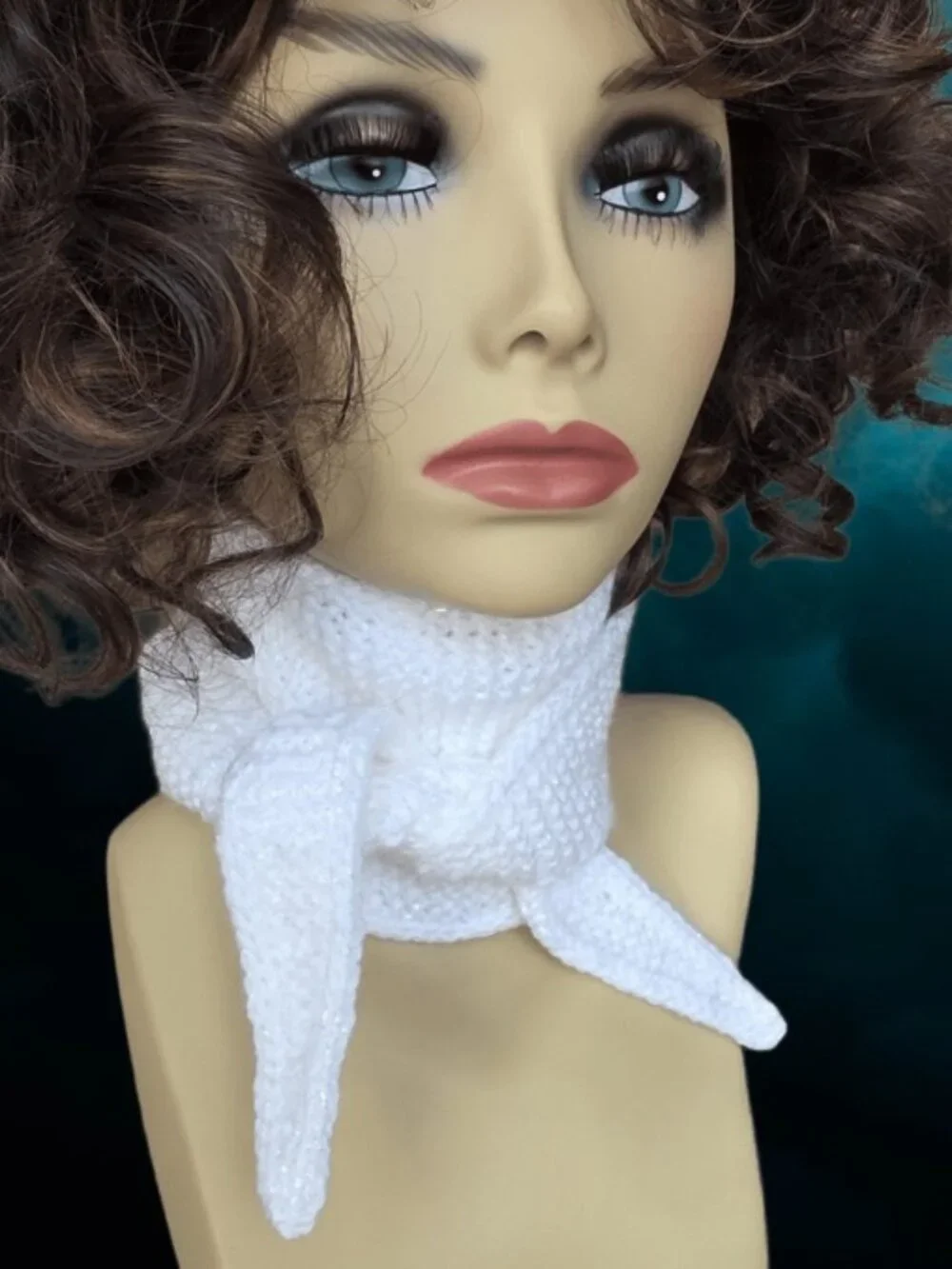 Sophie Scarf Classic Design Small Double Wrap Handmade Knitted Acrylic White